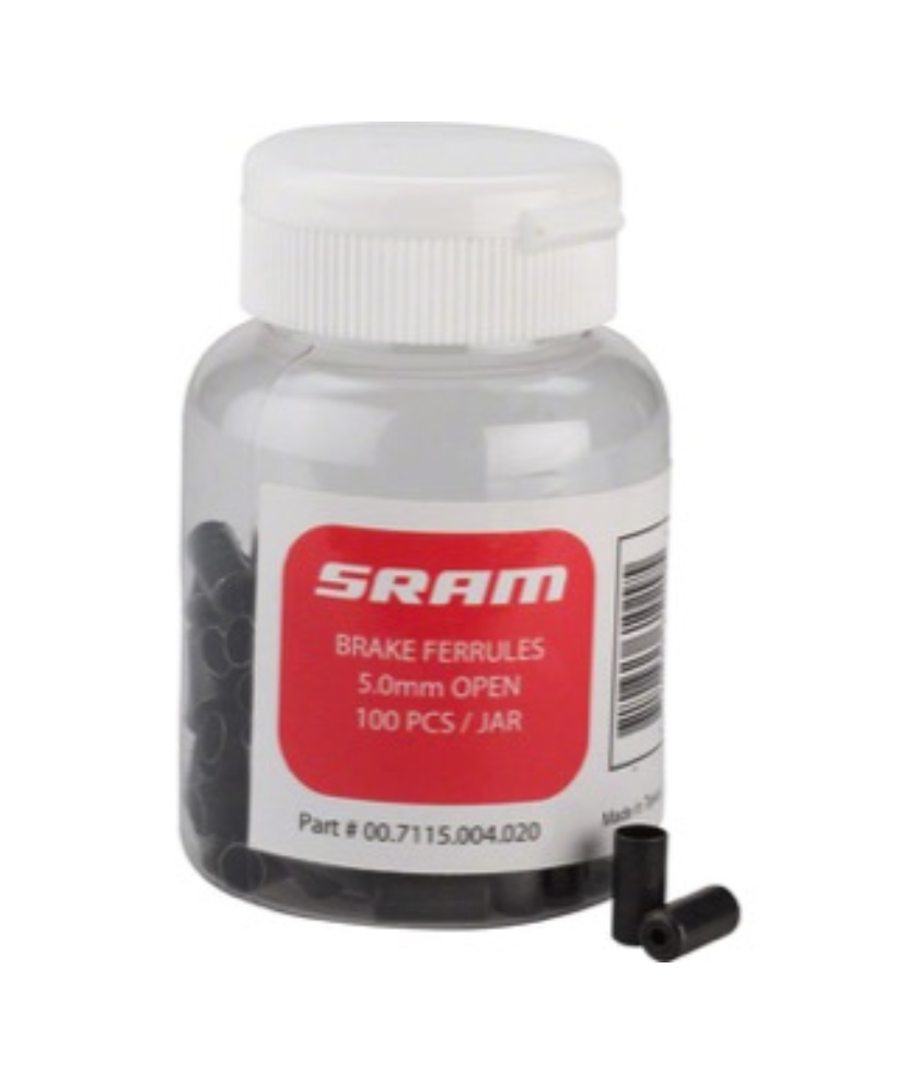 SRAM ACCESSORY BRAKE FERRULES 5.0MM BRASS OPEN BLACK 100-COUNT JAR