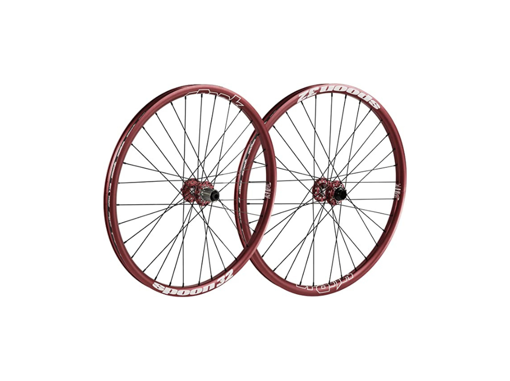 Spank Wheelset Spike Spoon- 32 26&quot;, 32H, 135MMX12MM Thru R / 110MMX20MM F, Red