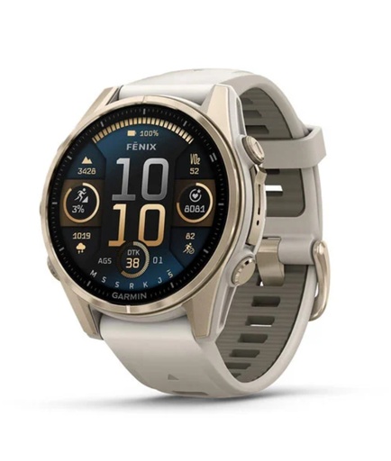[010-02903-18] Fenix 8 Sapphire Amoled Soft Gold with Fog Gray/Dark Sandstone Silicone Band